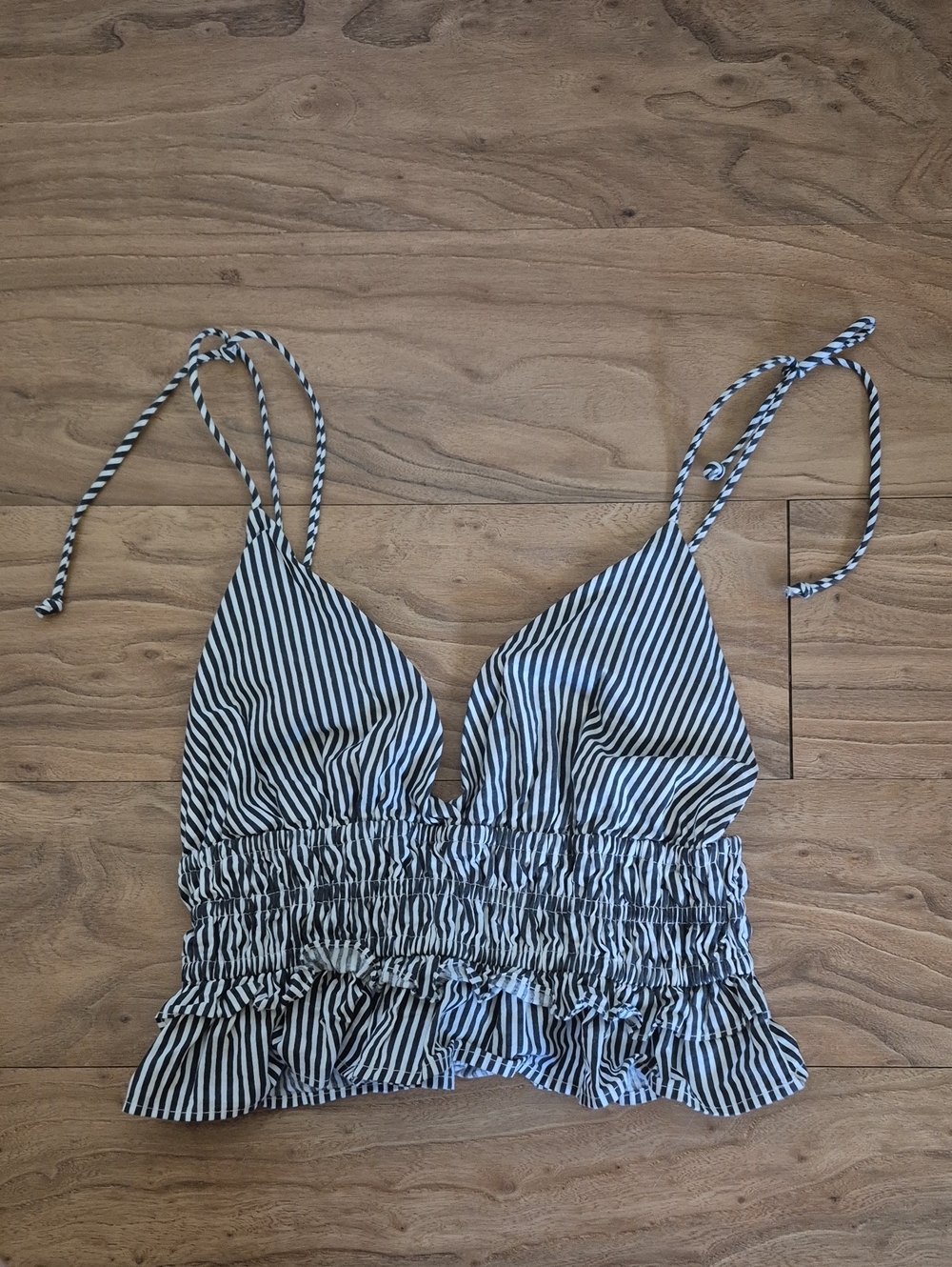 Striped Black & White Smocked Cami Top